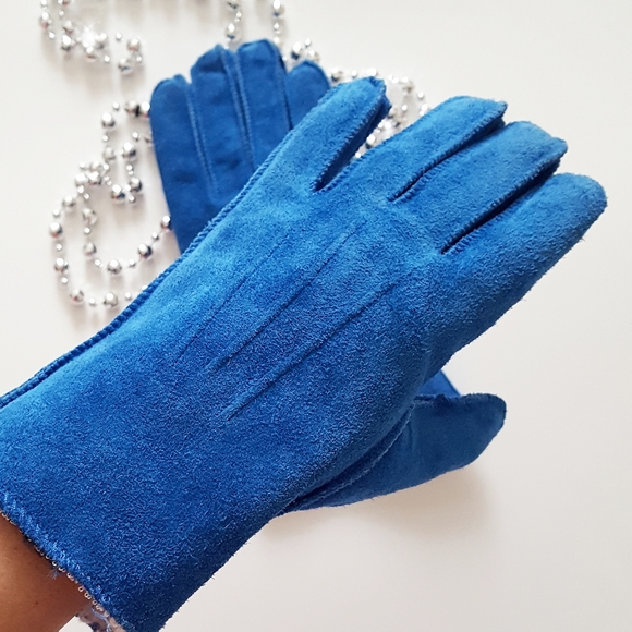 NEW⭐100% Suede Leather Gloves💙Turquoise Blue - Picture 2 of 8